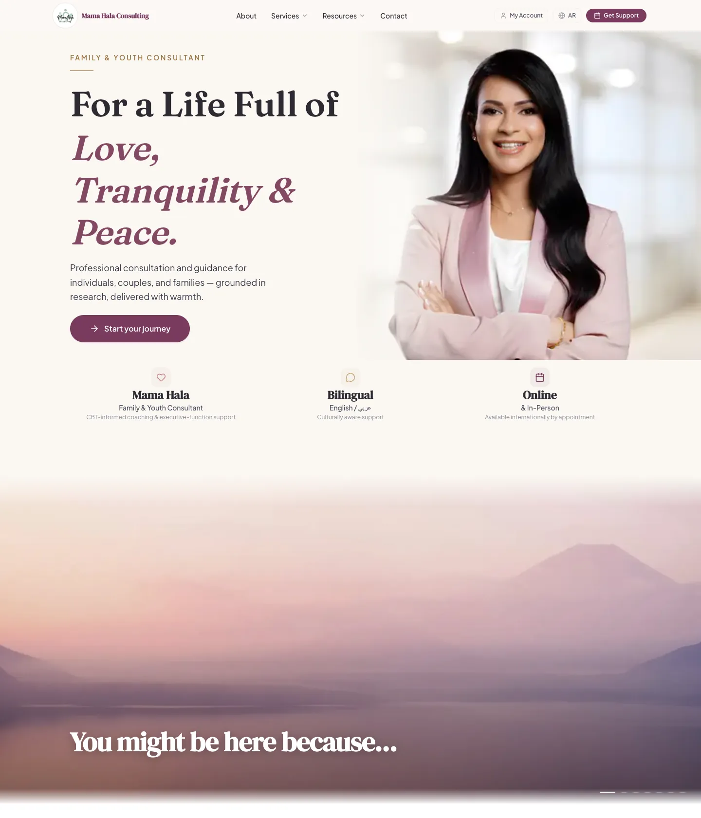 The mamahala.ca homepage in English — the website we built for Mama Hala Consulting (screenshot, 10 Oct 2026)